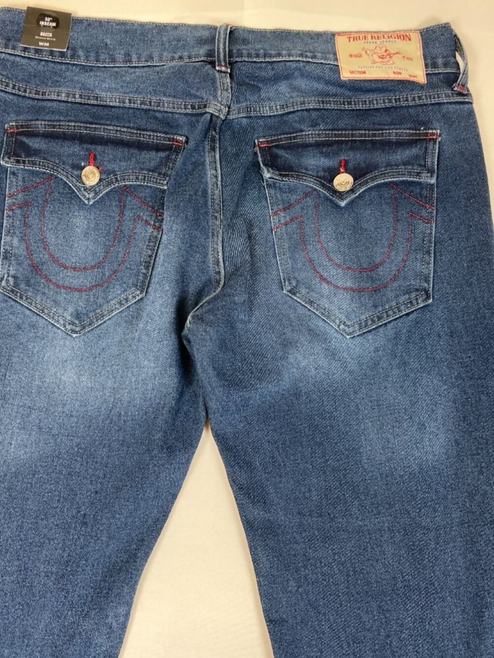 True Religion Men's 36 Rocco Relaxed Skinny Blue Flap Pocket Jeans NWT - Picture 14 of 14